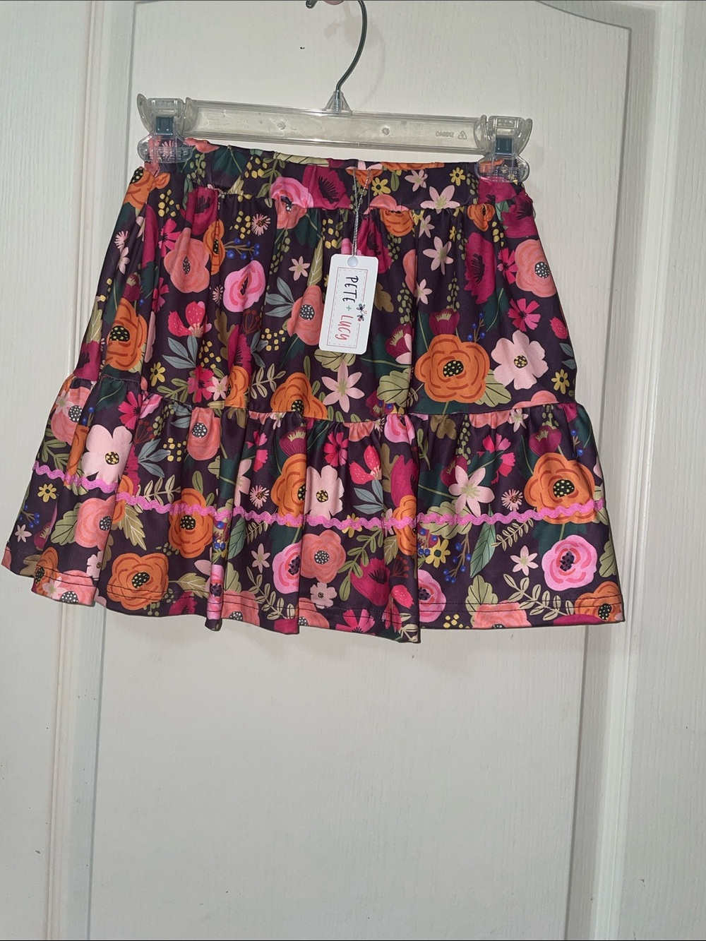 Girls Pete & LucyFloral Tiered Skort - Black Multi Size 7-8